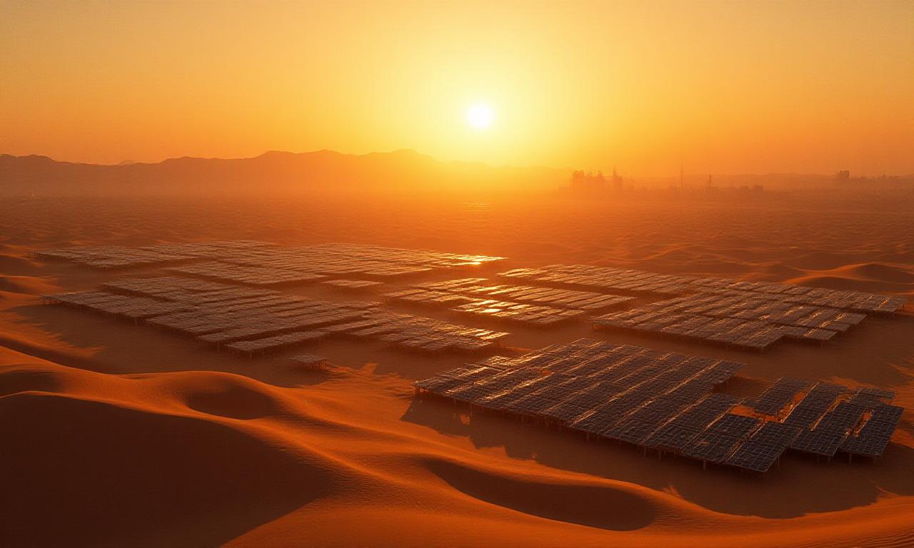 Arid landscape with industrial sustainability infrastructure